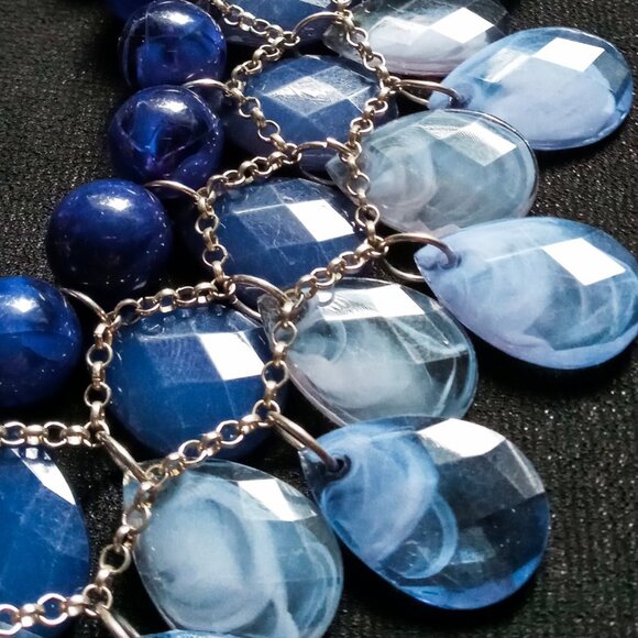 Pretty Shades of Blue Layered Beaded Bib Statement Necklace - Picture 3 of 7